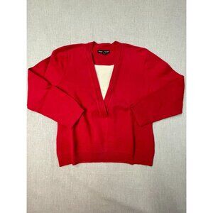 Designers Originals Women's Red Petite PL V-Neck Long Sleeve Sweater USED